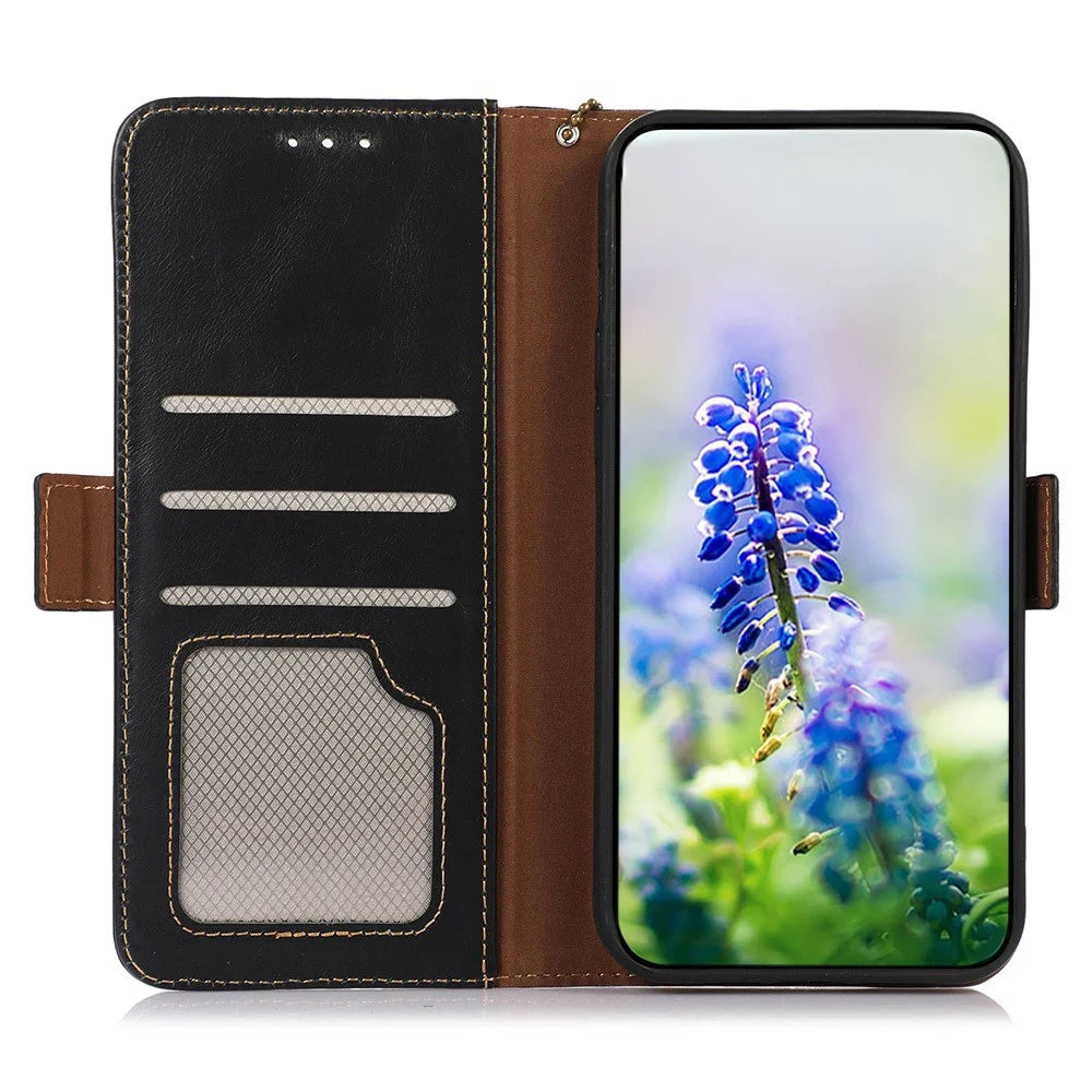 For iPhone 18 Pro / 17 Pro Case RFID Blocking Genuine Cow Leather Wallet Phone Cover - Black - 2