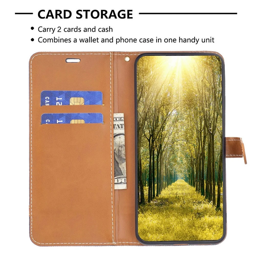 For Samsung Galaxy S23 Shockproof Case Jeans Cloth Texture Leather Wallet Mobile Cover with Stand - Navy Blue - 3