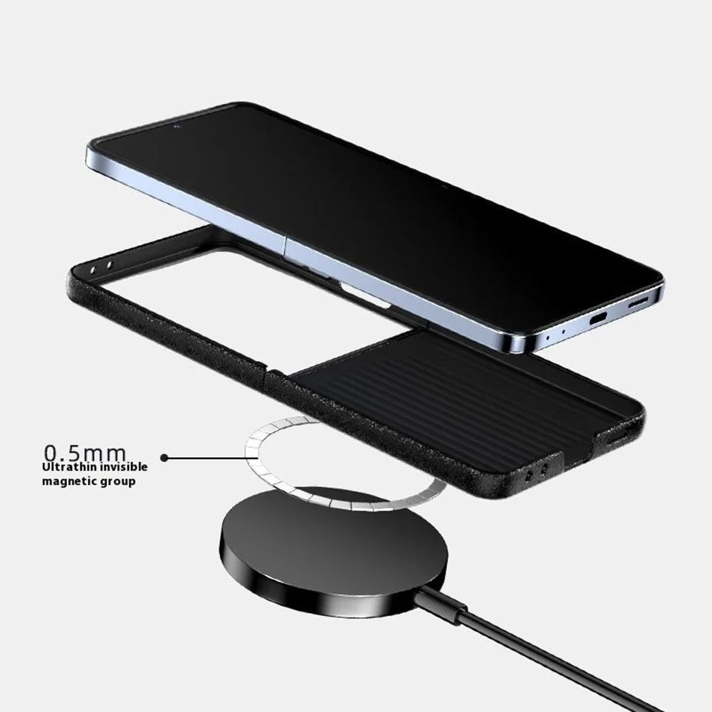 ABEEL For Samsung Galaxy Z Flip7 5G Magnetic Case Printed PC Aluminum Alloy Leather Phone Cover - Black - 5