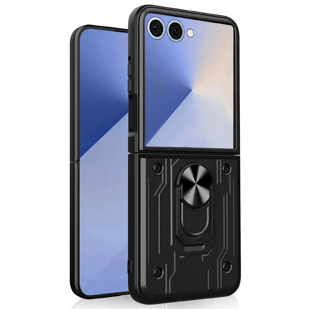 For Samsung Galaxy Z Flip7 5G Case Kickstand PC Phone Back Cover - Black - 1