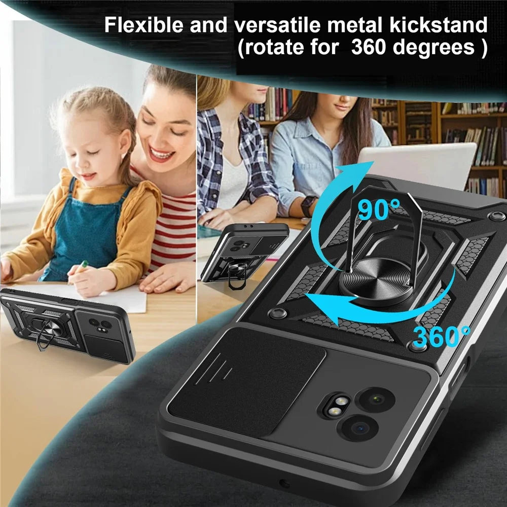 For Samsung Galaxy XCover7 Pro Case with Slide Camera Lid PC + TPU Kickstand Phone Cover - Silver - 3