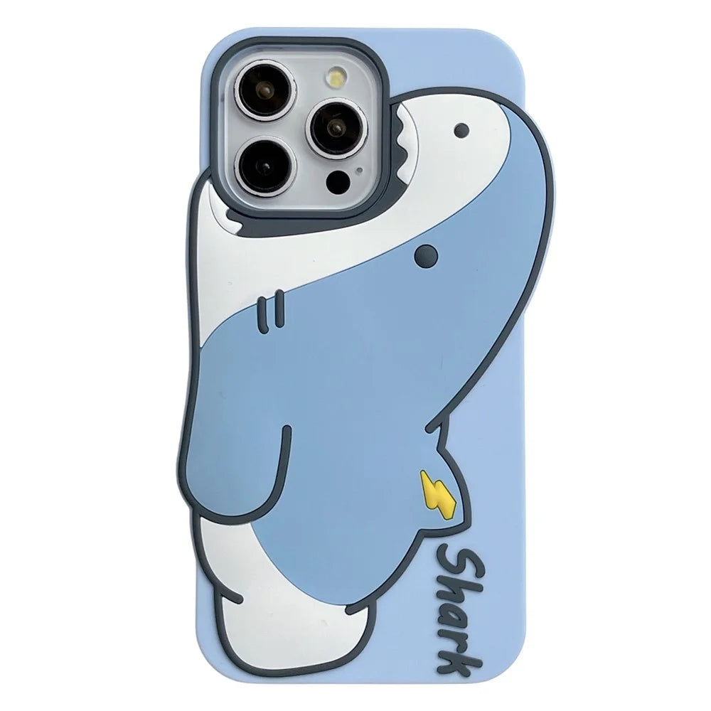 For iPhone 16 Pro Max Silicone Case Cute Shark Design Shockproof Phone Back Cover - 1