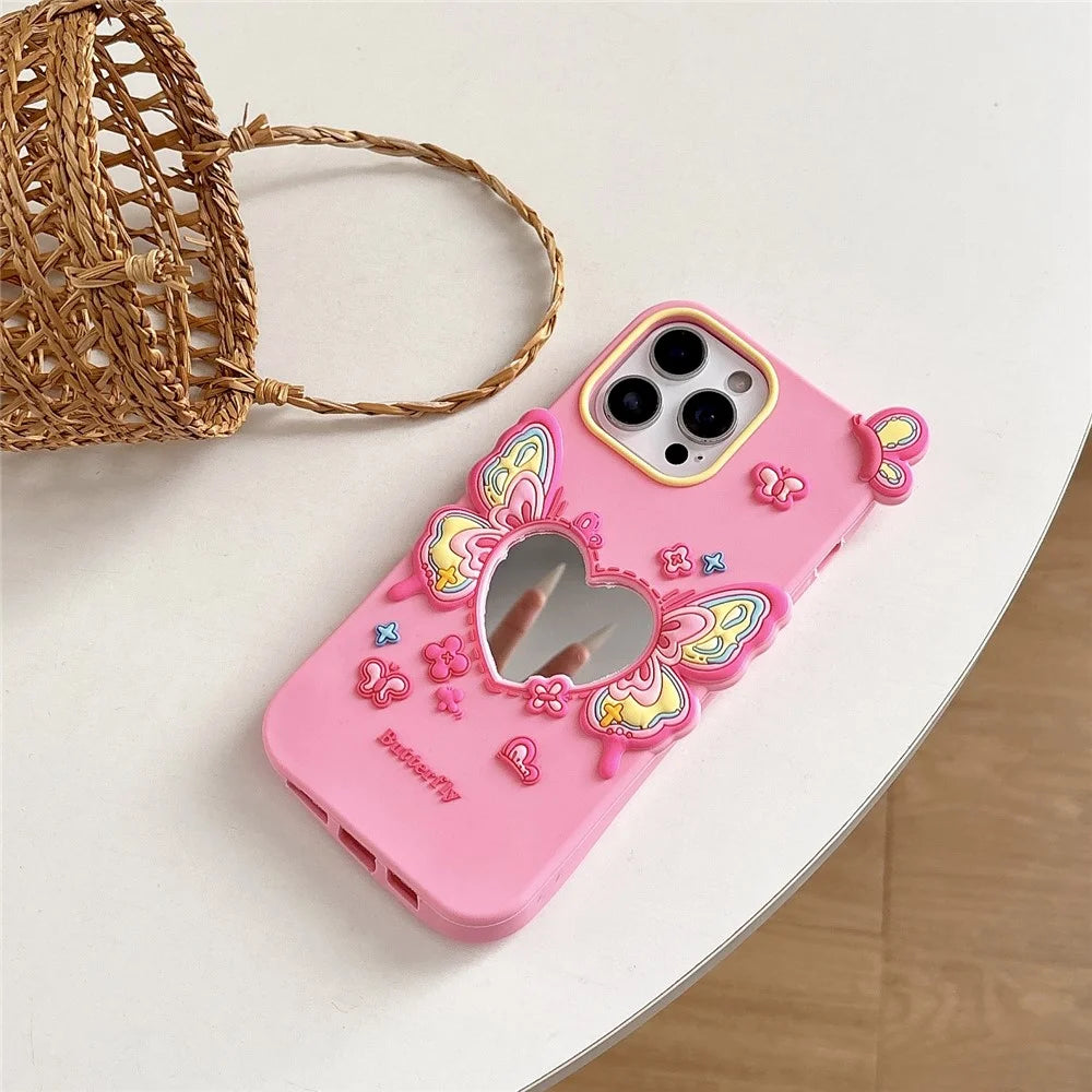 For iPhone 16 Pro Silicone Case Cute Butterfly Mirror Design Shockproof Phone Back Cover - 2