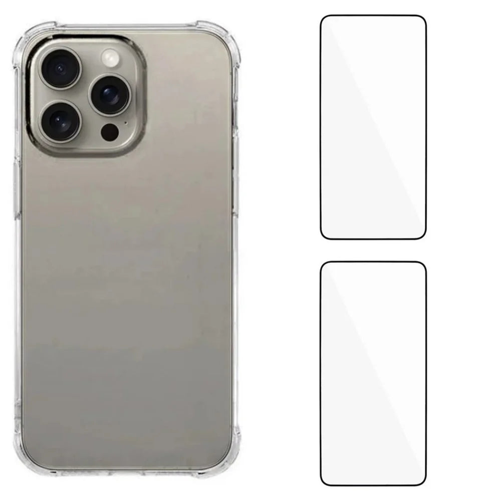 WANLONFENG For iPhone 12 Pro 6.1 inch TPU Case  WL3 Series 1.5mm Phone Cover with 2Pcs Tempered Glass (Big Lens Hole) - Transparent - 1