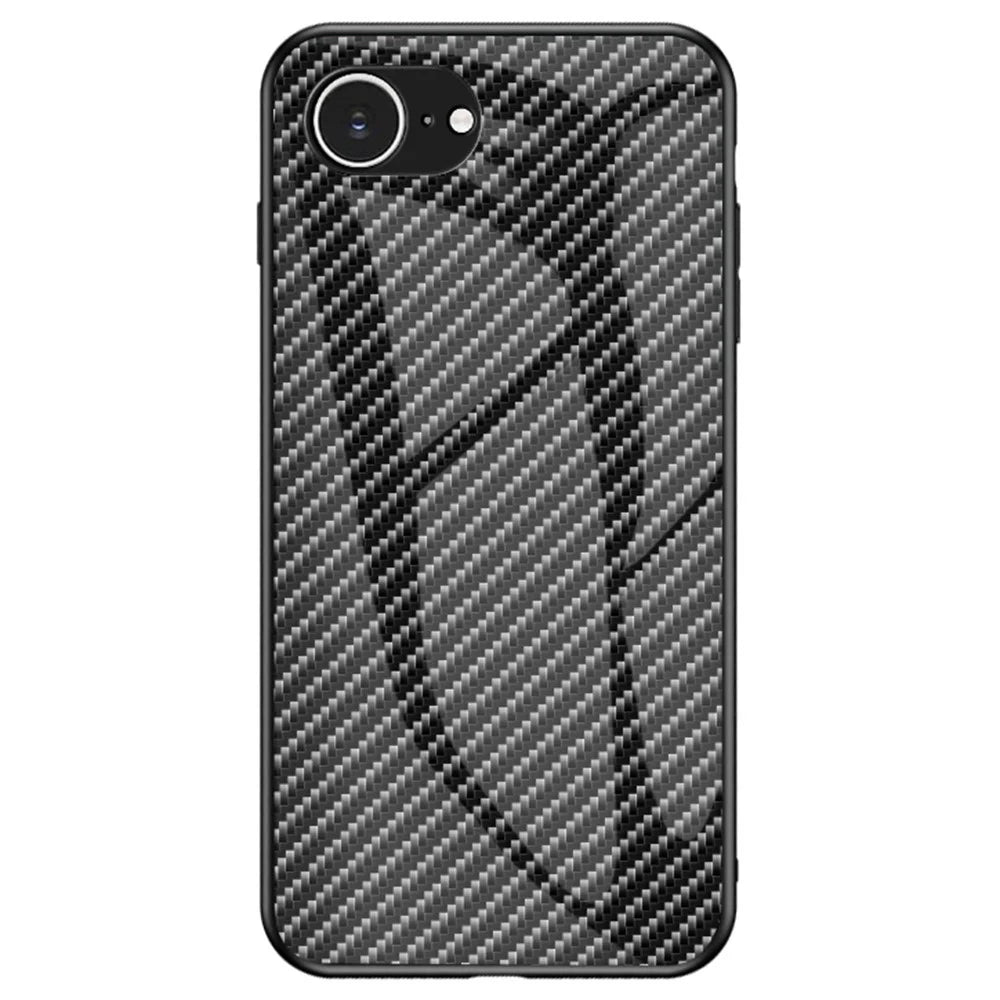 For iPhone 17e / 16e Case Tempered Glass Shockproof Phone Cover - Black Fiber - 1