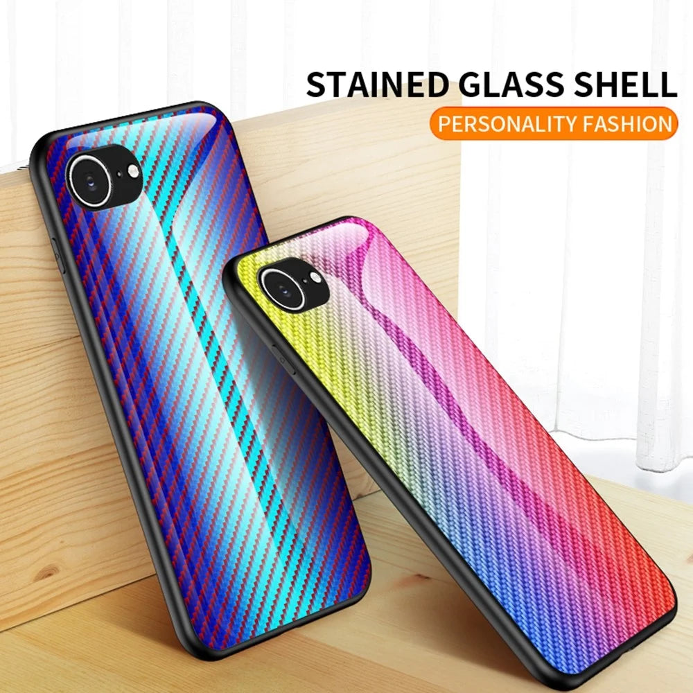 For iPhone 17e / 16e Case Tempered Glass Shockproof Phone Cover - Black Fiber - 5