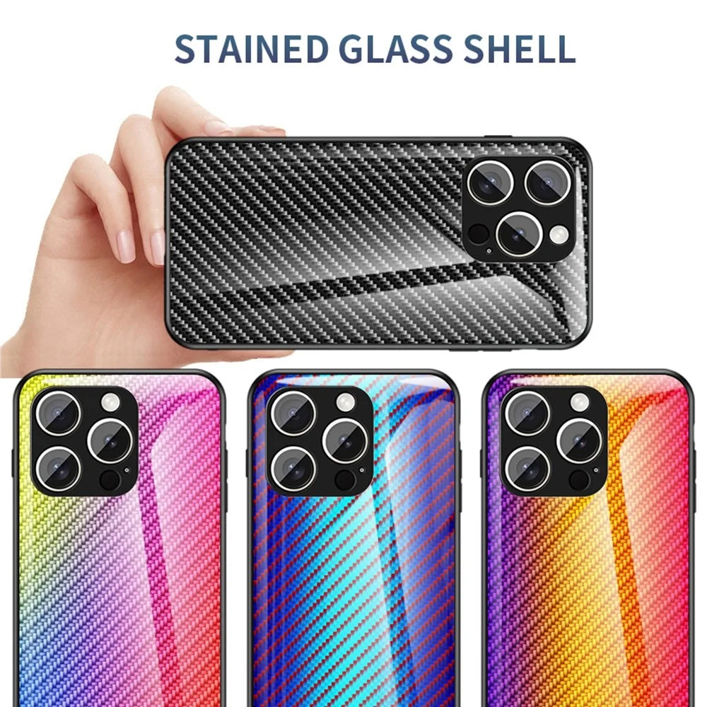 For iPhone 15 Pro Case Tempered Glass Shockproof Phone Cover - Colorful Fiber - 6
