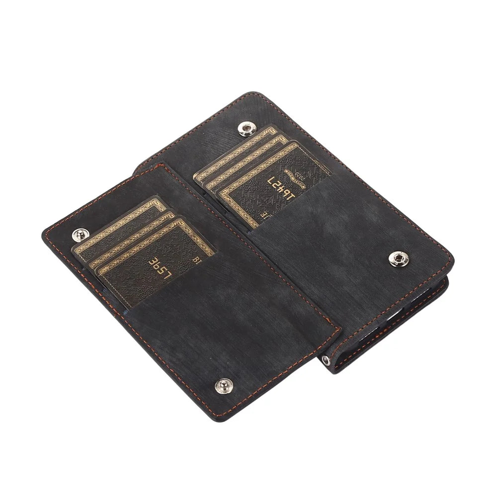 For Samsung Galaxy A56 5G Case Zipper Pocket 9 Card Slots PU Leather Phone Cover with Wrist Strap - Black - 5