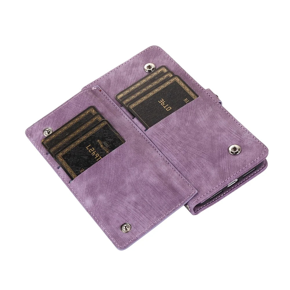 For Samsung Galaxy  A06 4G / 5G Case Zipper Pocket 9 Card Slots PU Leather Phone Cover with Wrist Strap - Purple - 5