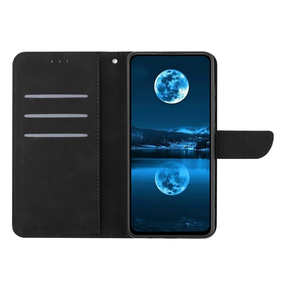 For Samsung Galaxy A07 4G / A07 5G / A06 5G / A06 4G Case Skin Touch Lines Imprinted PU Leather Flip Phone Cover - Black - 2