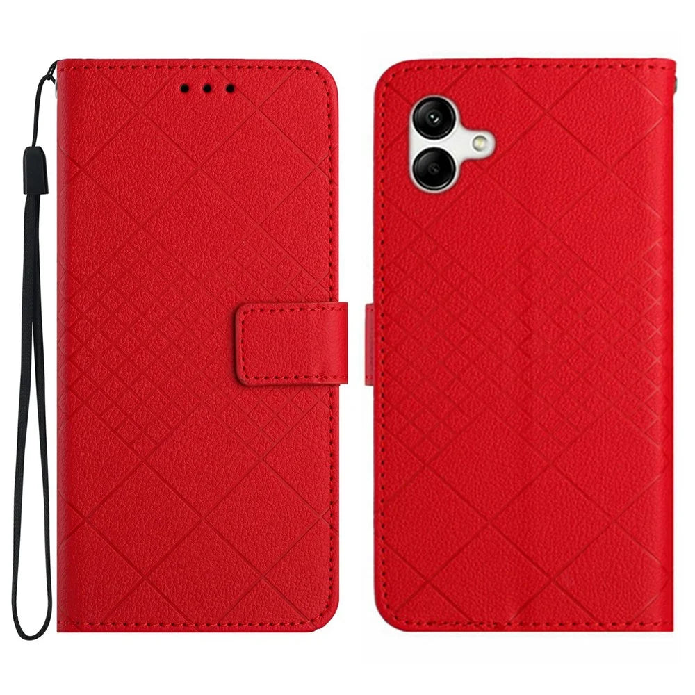 For Samsung Galaxy A07 4G / A07 5G / A06 5G / A06 4G Case Wallet Imprint PU Leather Flip Folio Phone Cover - Red - 1