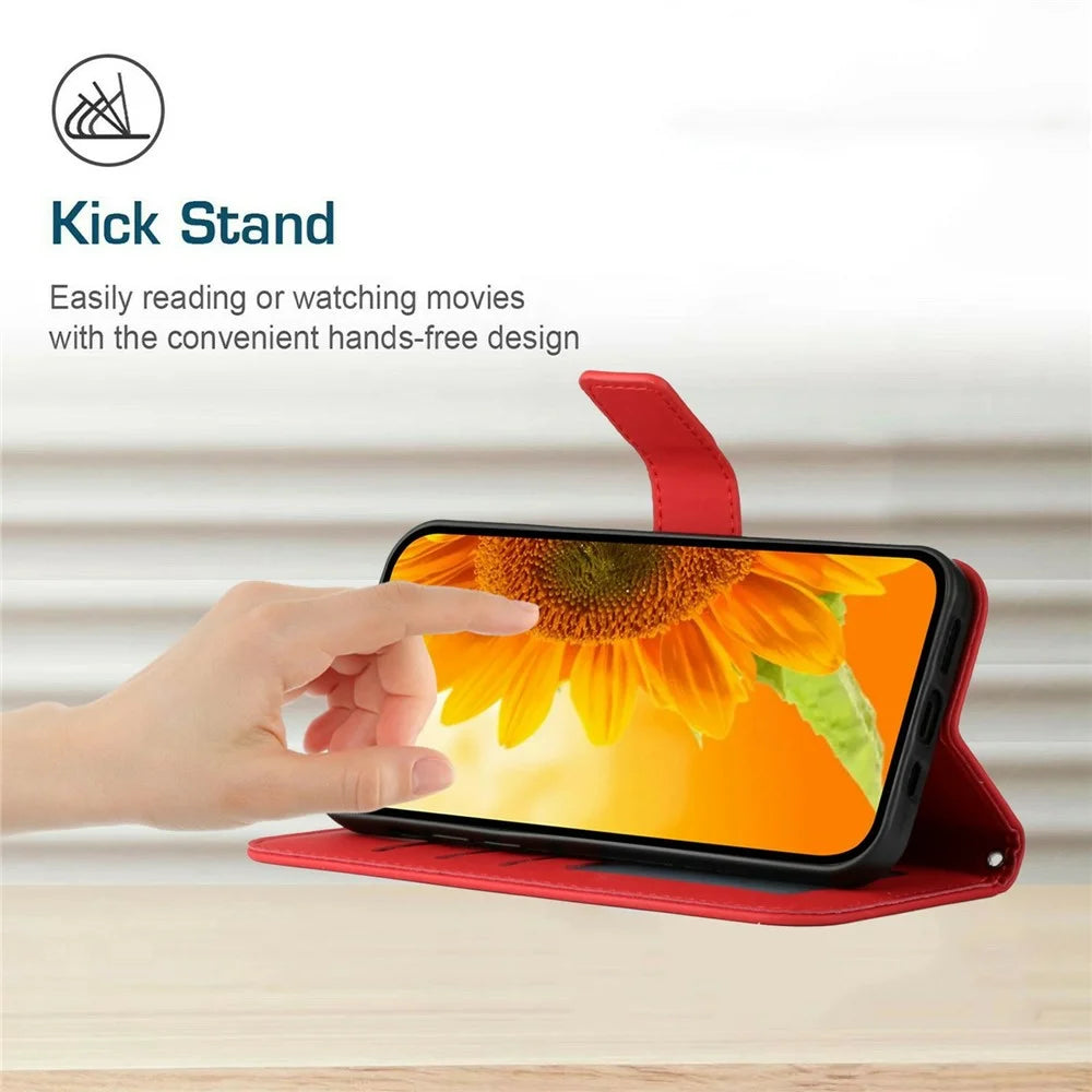 For iPhone 17 Case Sunflower Imprint PU Leather Phone Cover with Long Strap - Red - 3