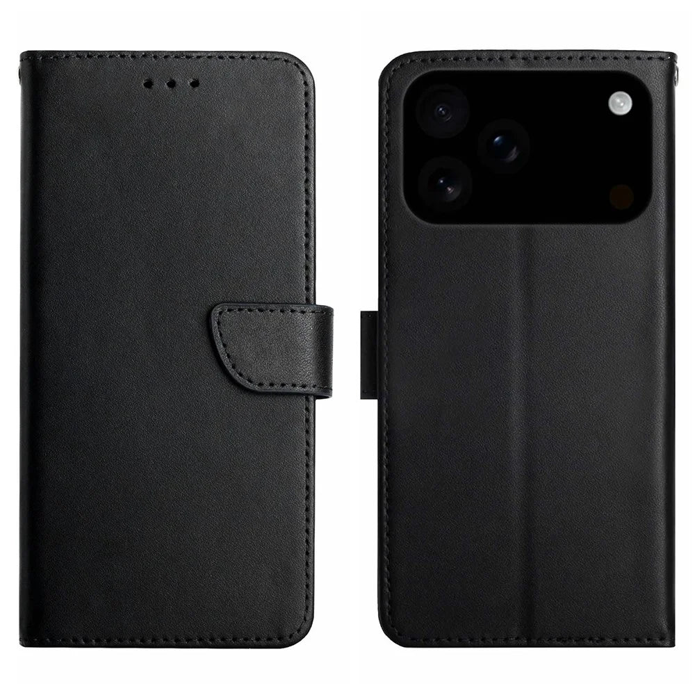 For iPhone 18 Pro Max / 17 Pro Max Case Genuine Cow Leather Phone Cover Nappa Texture - Black - 1