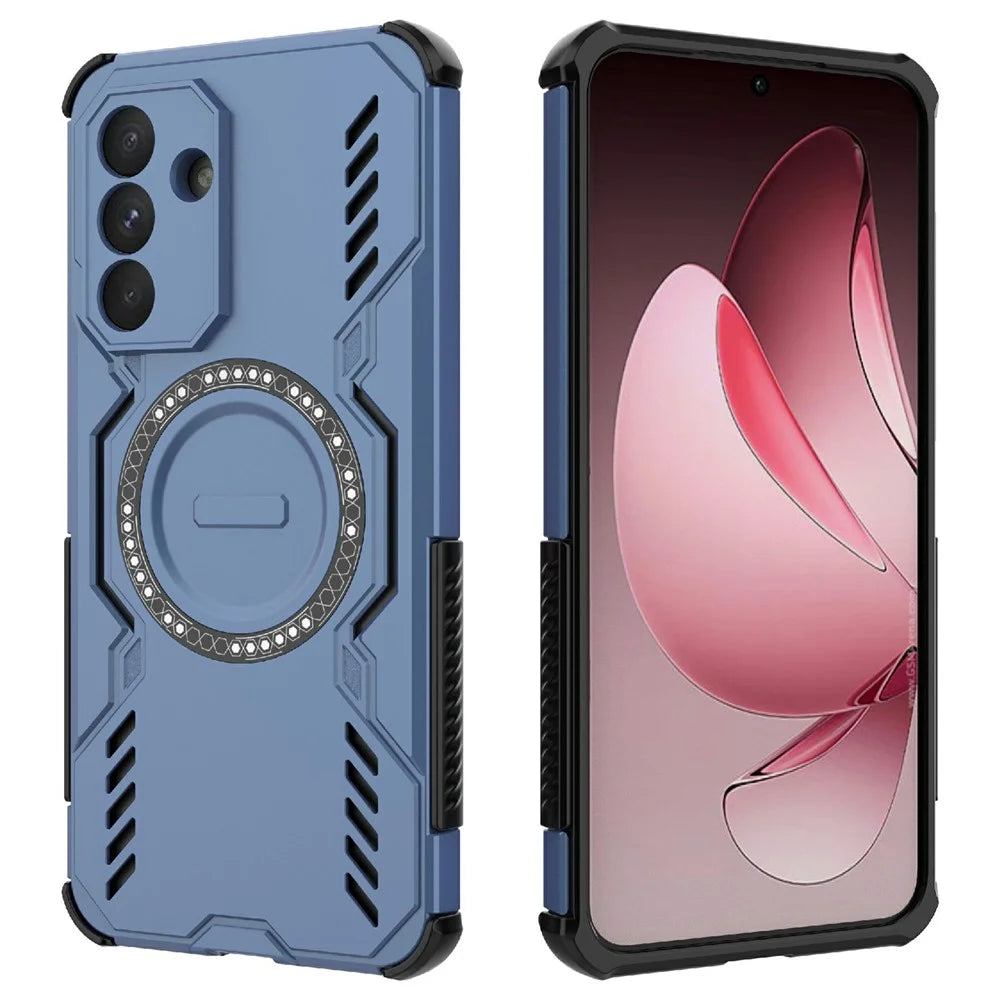 For Samsung Galaxy A56 5G Magnetic Case Butterfly Armor Hollow Heat Dissipation PC + TPU Phone Cover - Blue - 2