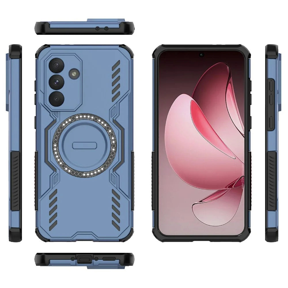 For Samsung Galaxy A56 5G Magnetic Case Butterfly Armor Hollow Heat Dissipation PC + TPU Phone Cover - Blue - 3