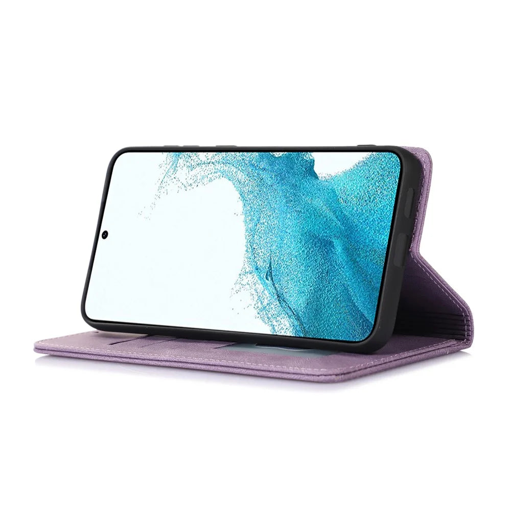 For Samsung Galaxy A55 5G Case Wallet Magnetic Closing Leather Flip Phone Cover - Purple - 3