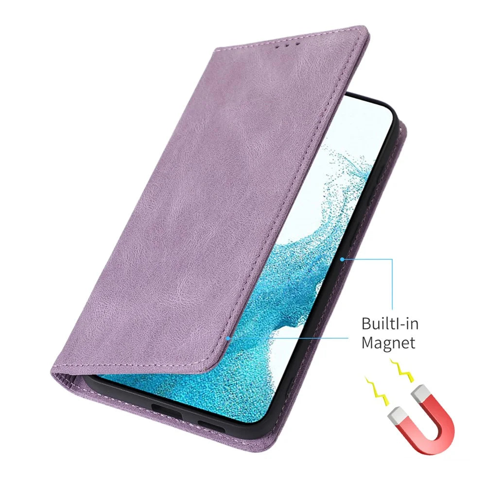 For Samsung Galaxy A55 5G Case Wallet Magnetic Closing Leather Flip Phone Cover - Purple - 5