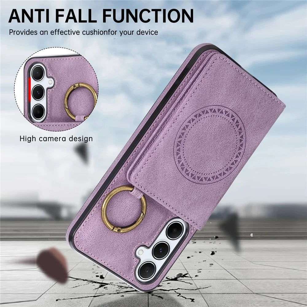 For Samsung Galaxy A56 5G Case Card Holder Kickstand Leather + TPU Phone Cover with Ring Holder - Purple - 7