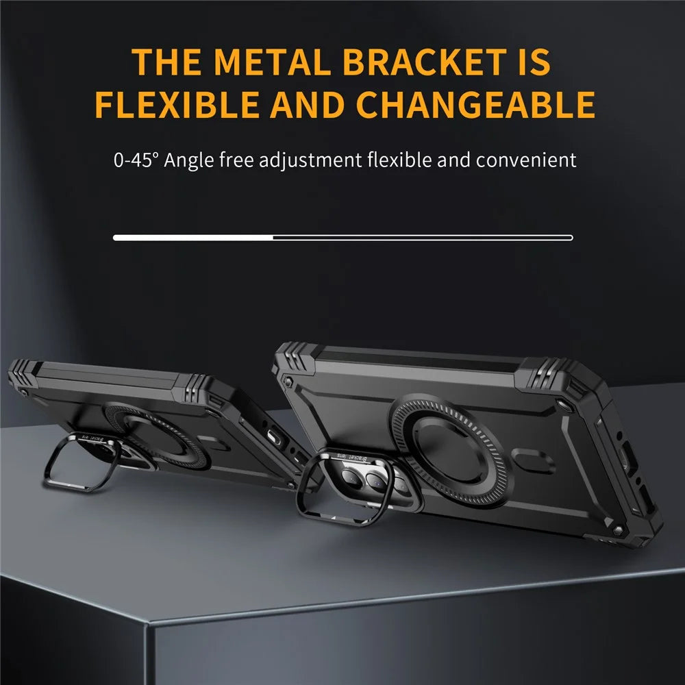 For Samsung Galaxy A55 5G Magnetic Case Metal Lens Frame Kickstand PC + TPU Mobile Cover - Black - 3