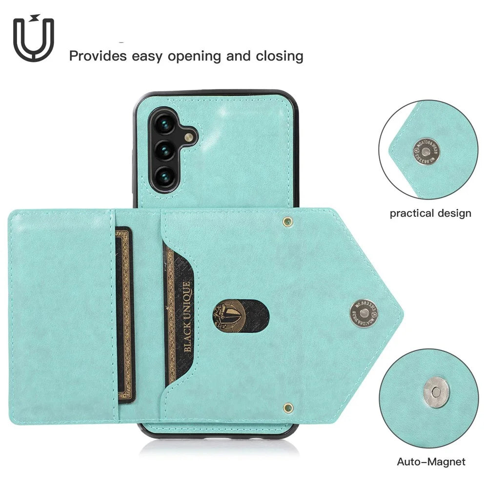 For Samsung Galaxy A16 4G / 5G Cell Phone Case Triangle Lid Card Bag Leather + TPU Cover with Long Strap - Green - 4