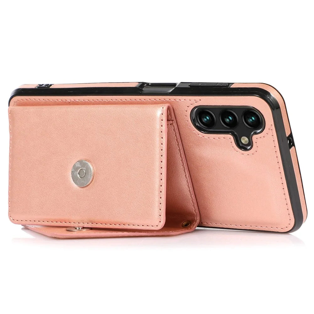 For Samsung Galaxy A36 5G Cell Phone Case Triangle Lid Card Bag Leather + TPU Cover with Long Strap - Rose Gold - 3