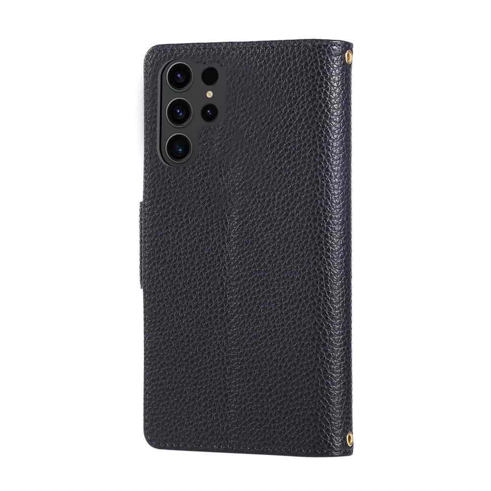 For Samsung Galaxy  S25 Ultra Case Zipper Wallet Leather Phone Cover with Wrist Strap - Black - 7