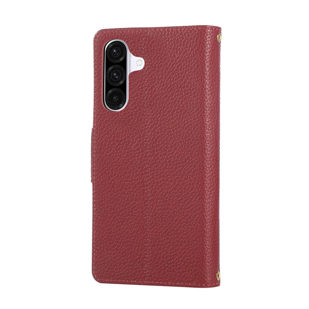 For Samsung Galaxy A55 5G Case Zipper Wallet Leather Phone Cover with Wrist Strap - Wine Red - 7