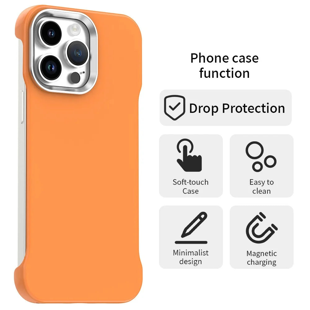 For iPhone 14 Pro Case Frameless Ultra Thin TPU + PET Phone Cover Reinforced Corners - Orange - 2