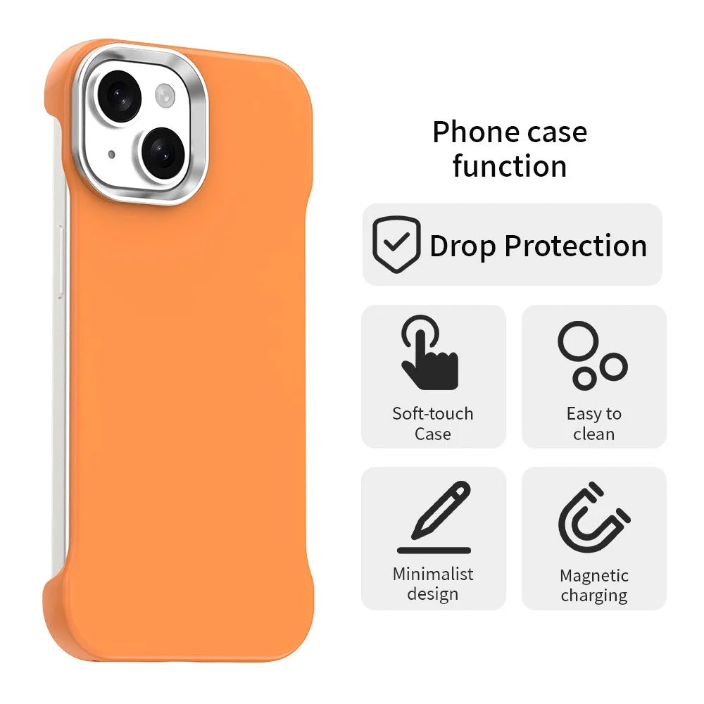 For iPhone 15 Case Frameless Ultra Thin TPU + PET Phone Cover Reinforced Corners - Orange - 2