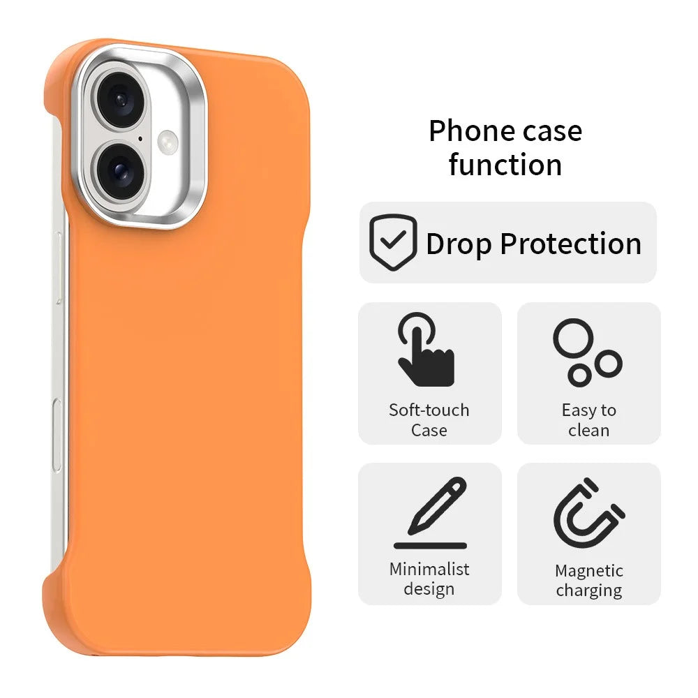 For iPhone 16 Plus Case Frameless Ultra Thin TPU + PET Phone Cover Reinforced Corners - Orange - 2