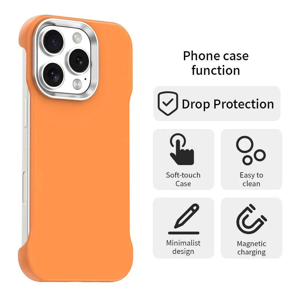 For iPhone 16 Pro Max Case Frameless Ultra Thin TPU + PET Phone Cover Reinforced Corners - Orange - 2