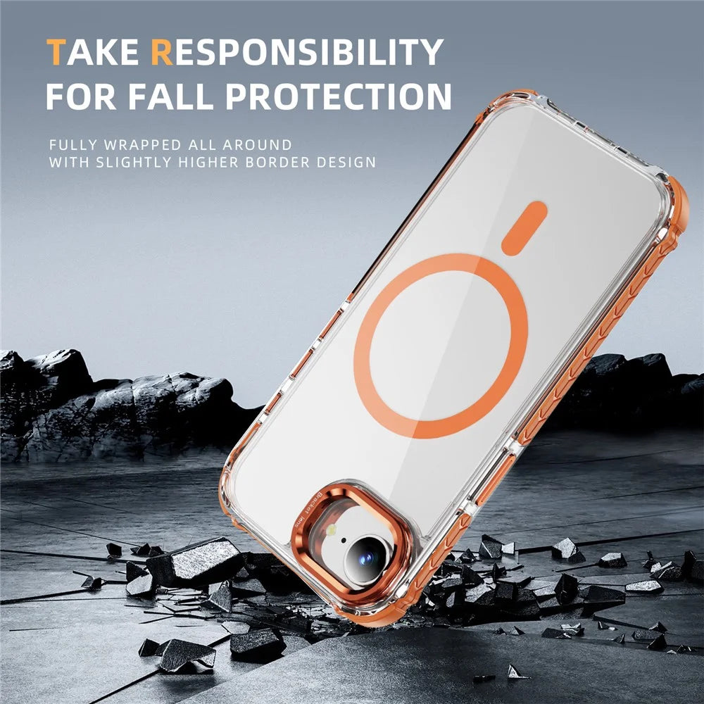 For iPhone 17e / 16e Clear Phone Case with Lens Kickstand Cover Compatible with MagSafe - Orange - 5