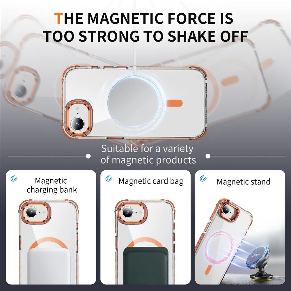 For iPhone 17e / 16e Clear Phone Case with Lens Kickstand Cover Compatible with MagSafe - Orange - 7