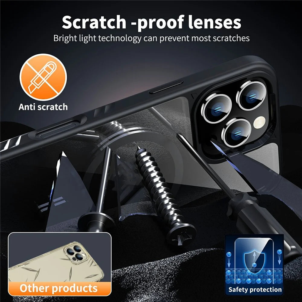 For iPhone 16 Pro Case Compatible with MagSafe Transparent PC + TPU Anti-Slip Phone Cover - Black - 6