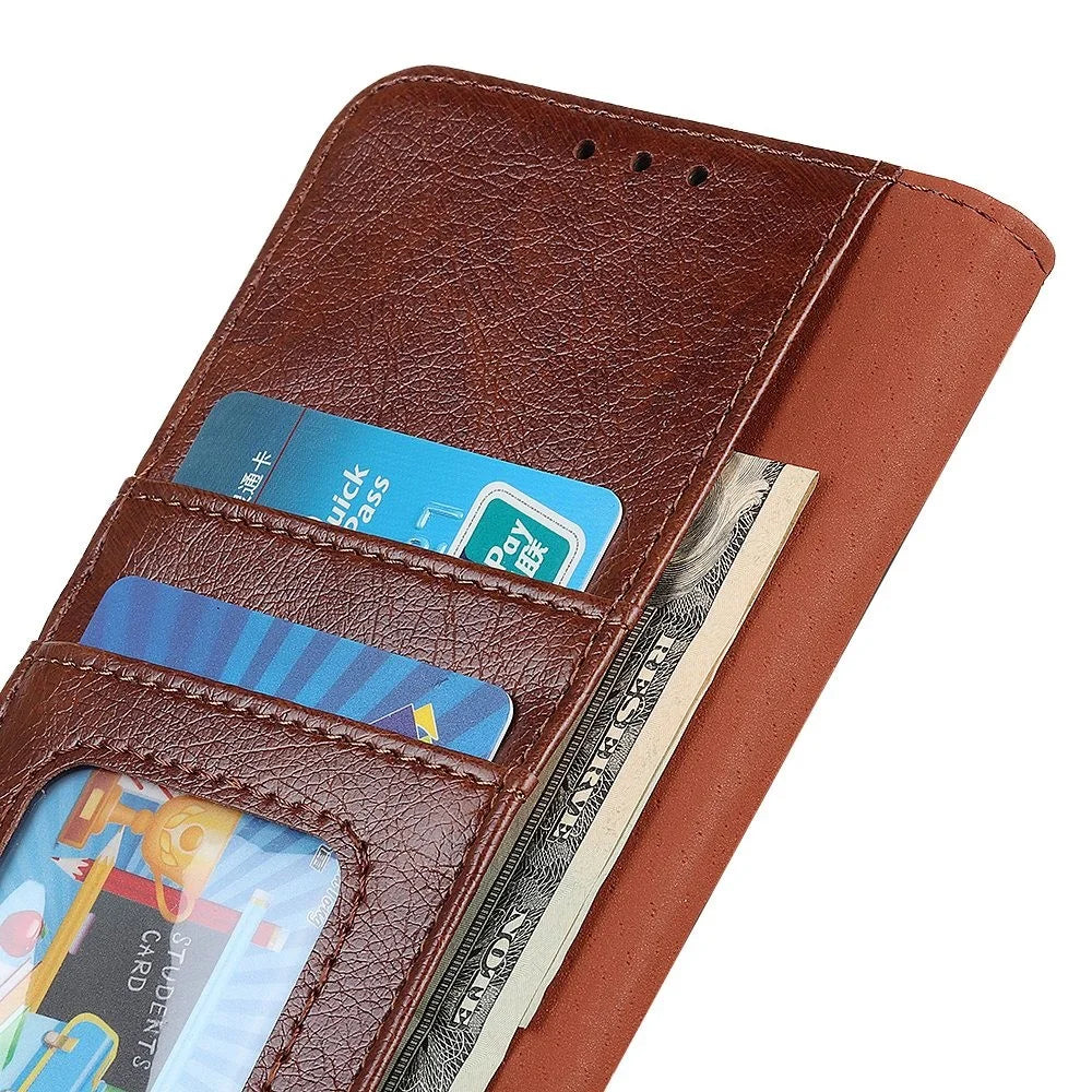 For Samsung Galaxy S23+ Nappa Texture Wallet Case Split Leather Magnetic Protective Flip Stand Phone Cover - Brown - 5