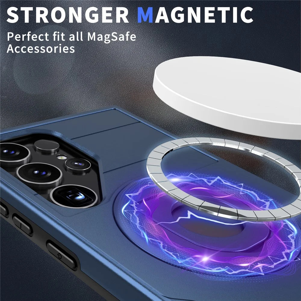 For Samsung Galaxy S25 Ultra Magnetic Case Ring Kickstand PC + TPU Phone Cover - Sapphire - 3