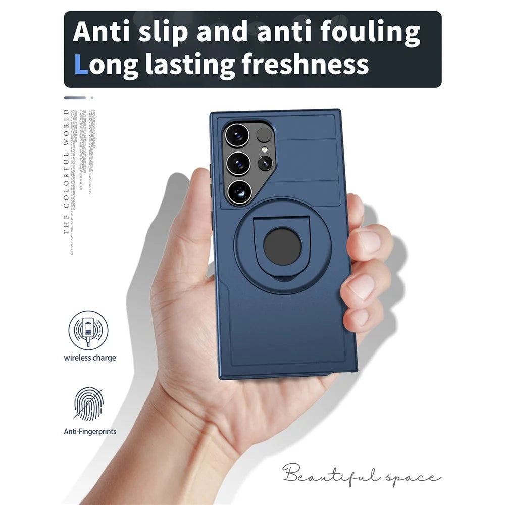 For Samsung Galaxy S25 Ultra Magnetic Case Ring Kickstand PC + TPU Phone Cover - Sapphire - 6