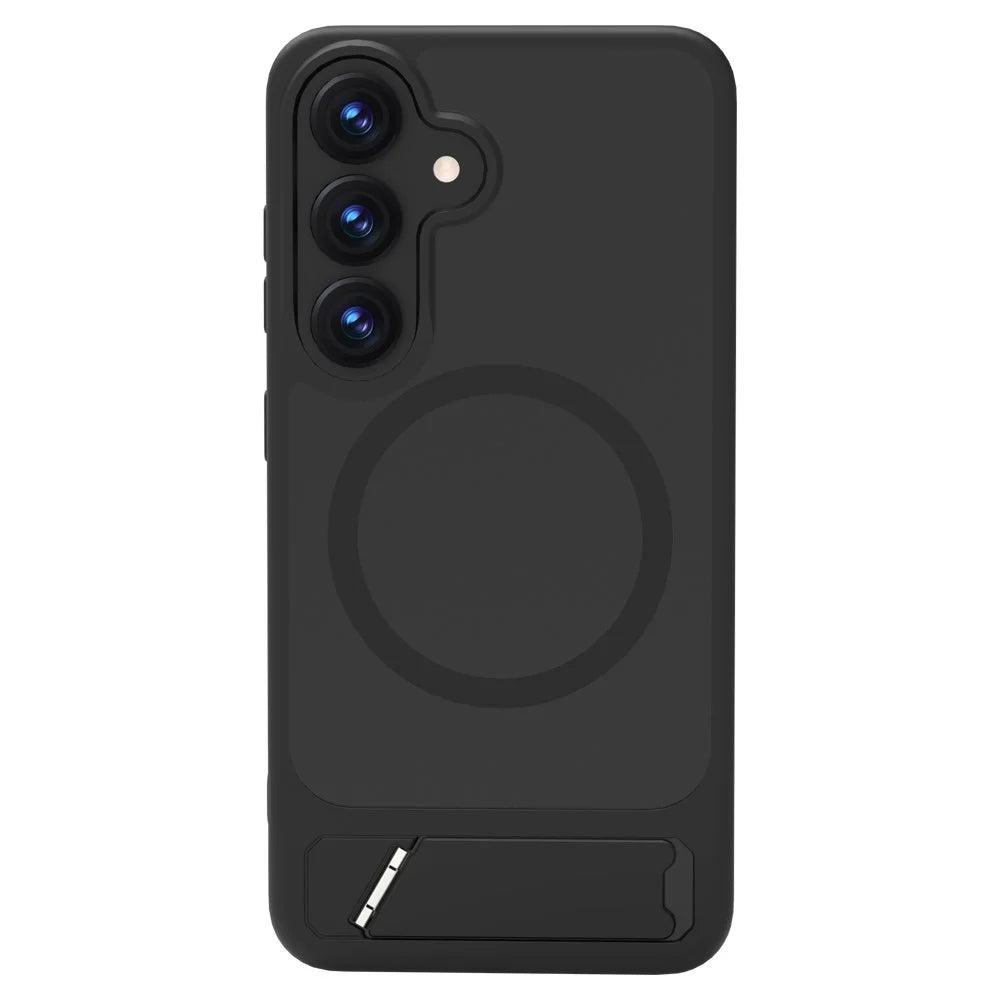 LEREACH Le-Chic Series For Samsung Galaxy S25 / S24 Case Magnetic Case Kickstand TPU + PC Phone Cover - Black - 3