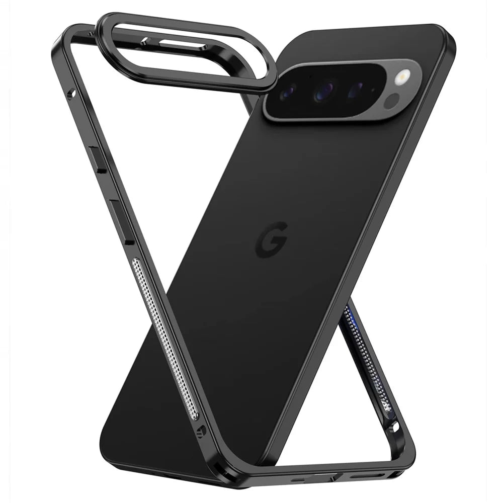 For Google Pixel 9 Pro XL Bumper Cases Metal Frame Heat Dissipation Cover with Lens Protector - Black - 2