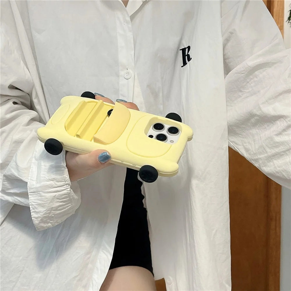 For iPhone 15 Pro Silicone Case Cute Sports Car Style Shockproof Phone Cover - Yellow - 3