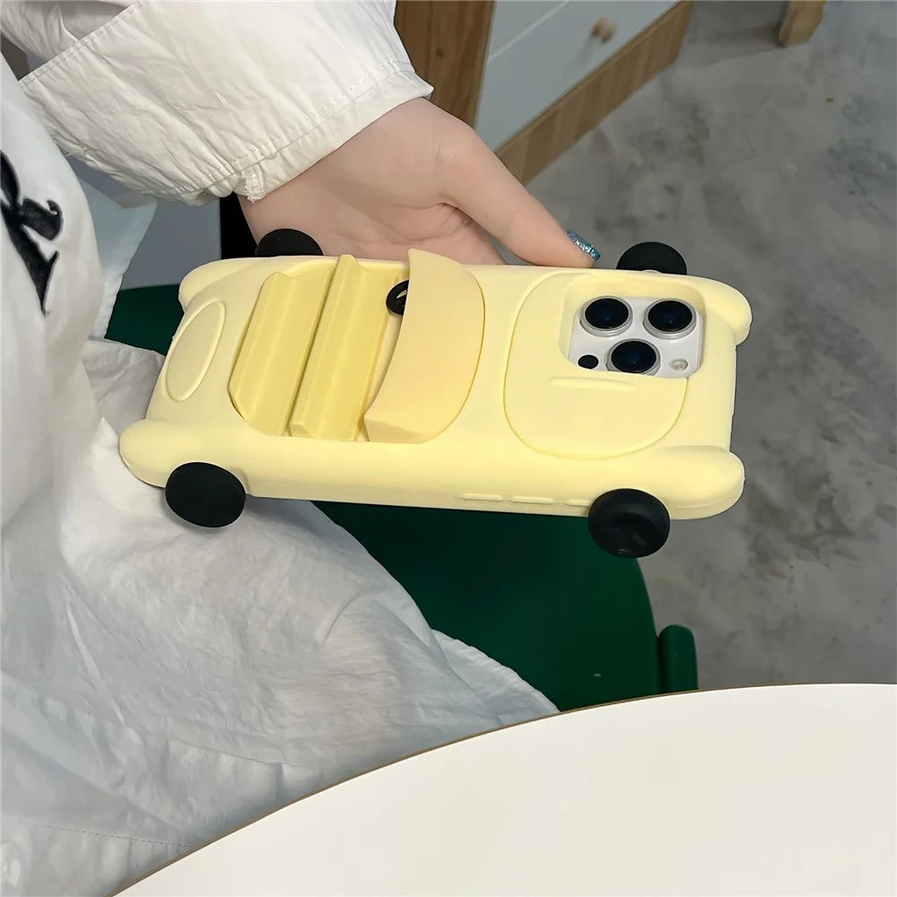 For iPhone 15 Pro Silicone Case Cute Sports Car Style Shockproof Phone Cover - Yellow - 4