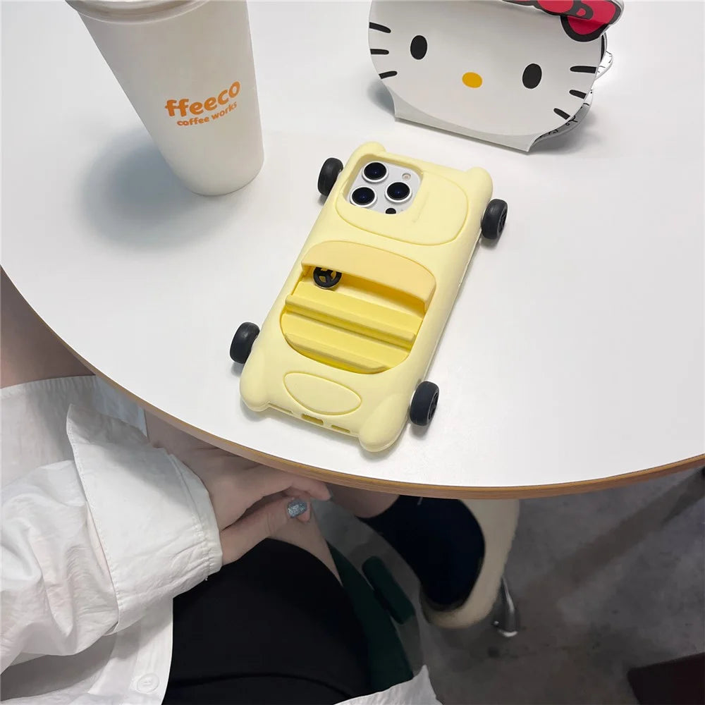 For iPhone 15 Pro Silicone Case Cute Sports Car Style Shockproof Phone Cover - Yellow - 6