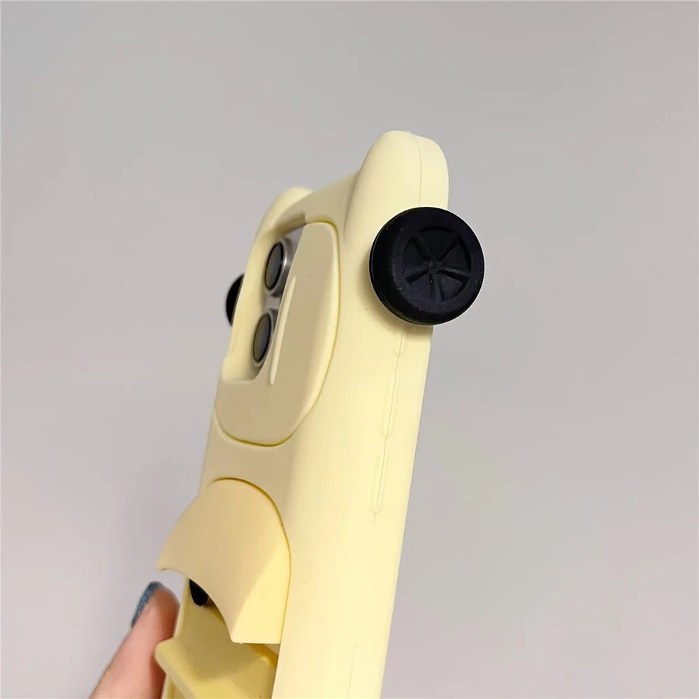 For iPhone 15 Pro Silicone Case Cute Sports Car Style Shockproof Phone Cover - Yellow - 7