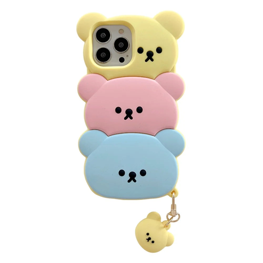 For iPhone 15 Pro Max Silicone Case Cute Three Bears Design Shockproof Phone Back Cover with Charm - 1