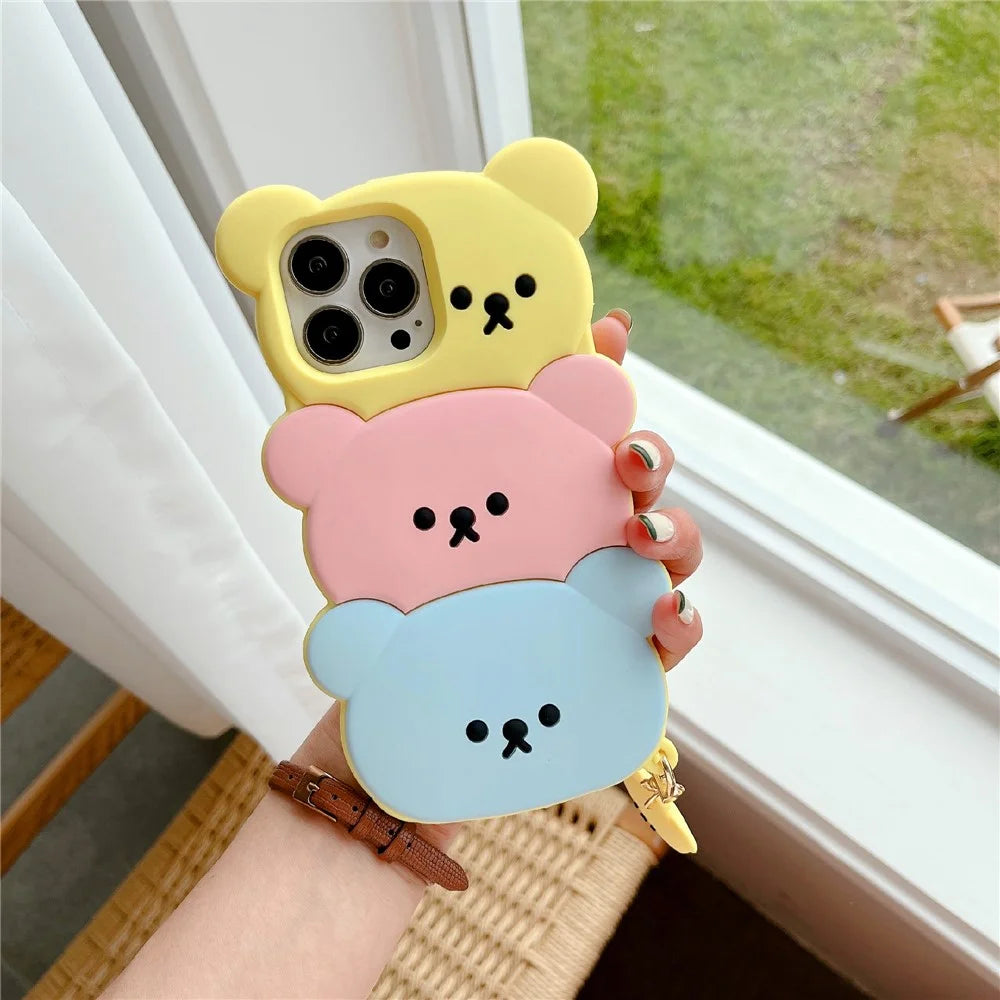 For iPhone 15 Pro Max Silicone Case Cute Three Bears Design Shockproof Phone Back Cover with Charm - 2