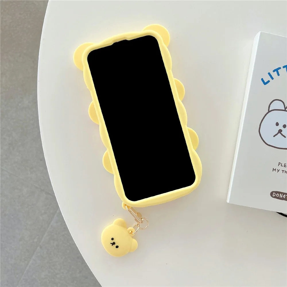 For iPhone 15 Pro Max Silicone Case Cute Three Bears Design Shockproof Phone Back Cover with Charm - 4