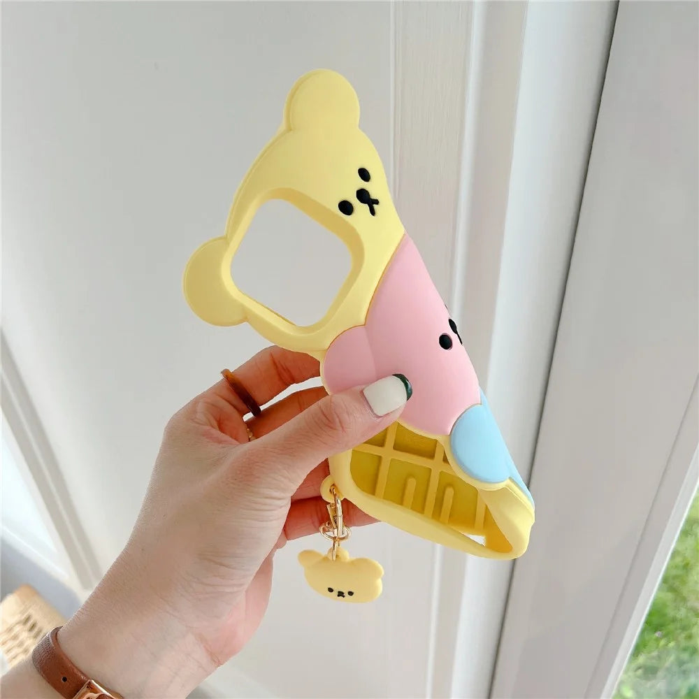 For iPhone 15 Pro Max Silicone Case Cute Three Bears Design Shockproof Phone Back Cover with Charm - 5