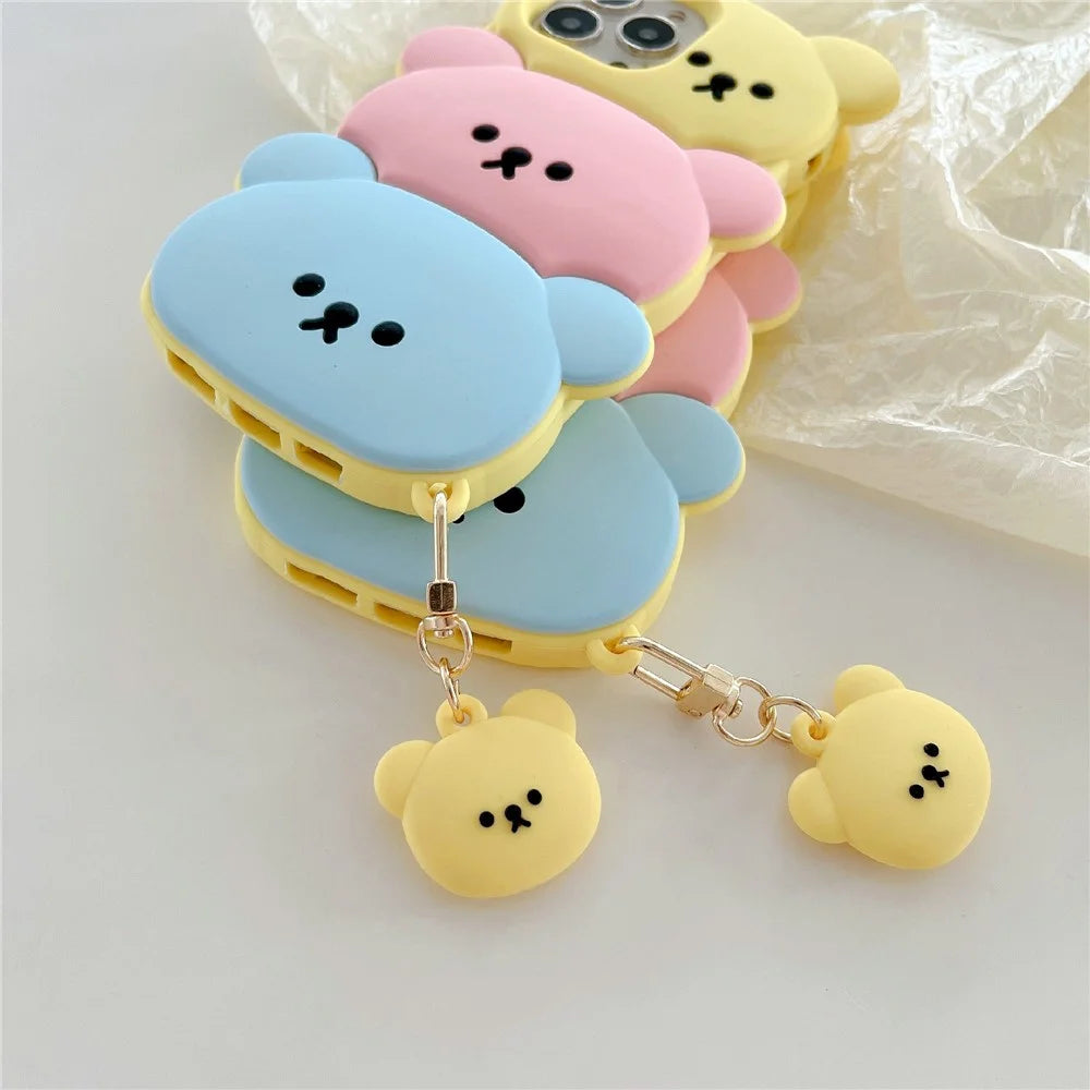 For iPhone 15 Pro Max Silicone Case Cute Three Bears Design Shockproof Phone Back Cover with Charm - 6