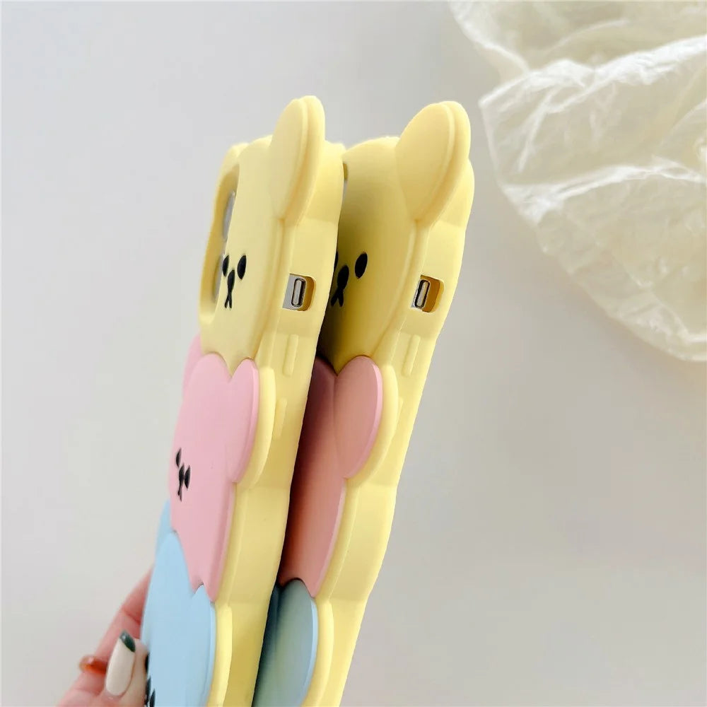 For iPhone 15 Pro Max Silicone Case Cute Three Bears Design Shockproof Phone Back Cover with Charm - 7