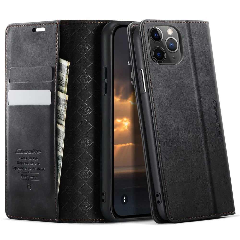CASEME For iPhone 11 Pro Max Case  033 Series RFID Blocking Wallet Stand Calf Texture Leather Phone Cover - Black - 1